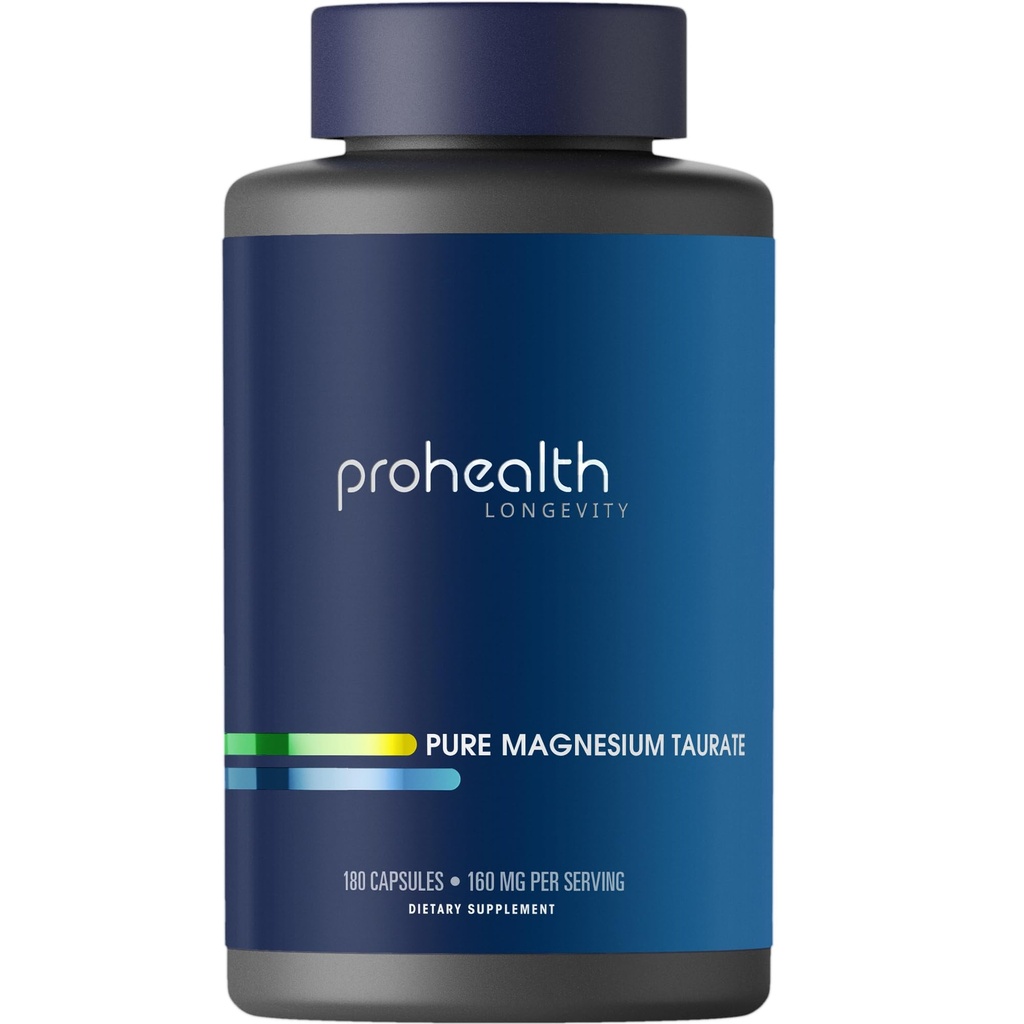 ProHealth Pure Magnésium Taurate, 160mg par portion.com Supplément optimal de biodisponibilité pour le vieillissement en santé.com soutient la santé cérébrale, cardiaque et musculaire.