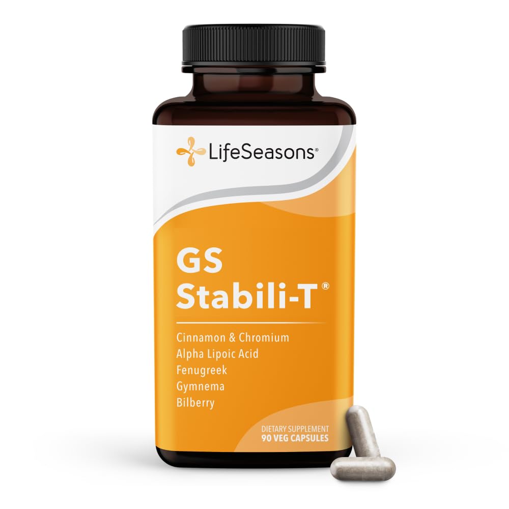 LifeSeasons GS Stabili-T - Supplément de soutien au sucre dans le sang - Circulation et vision saines - Maintenir des niveaux normaux - Gymnema chromium cannelle et acide lipoïque alpha - 90 capsules