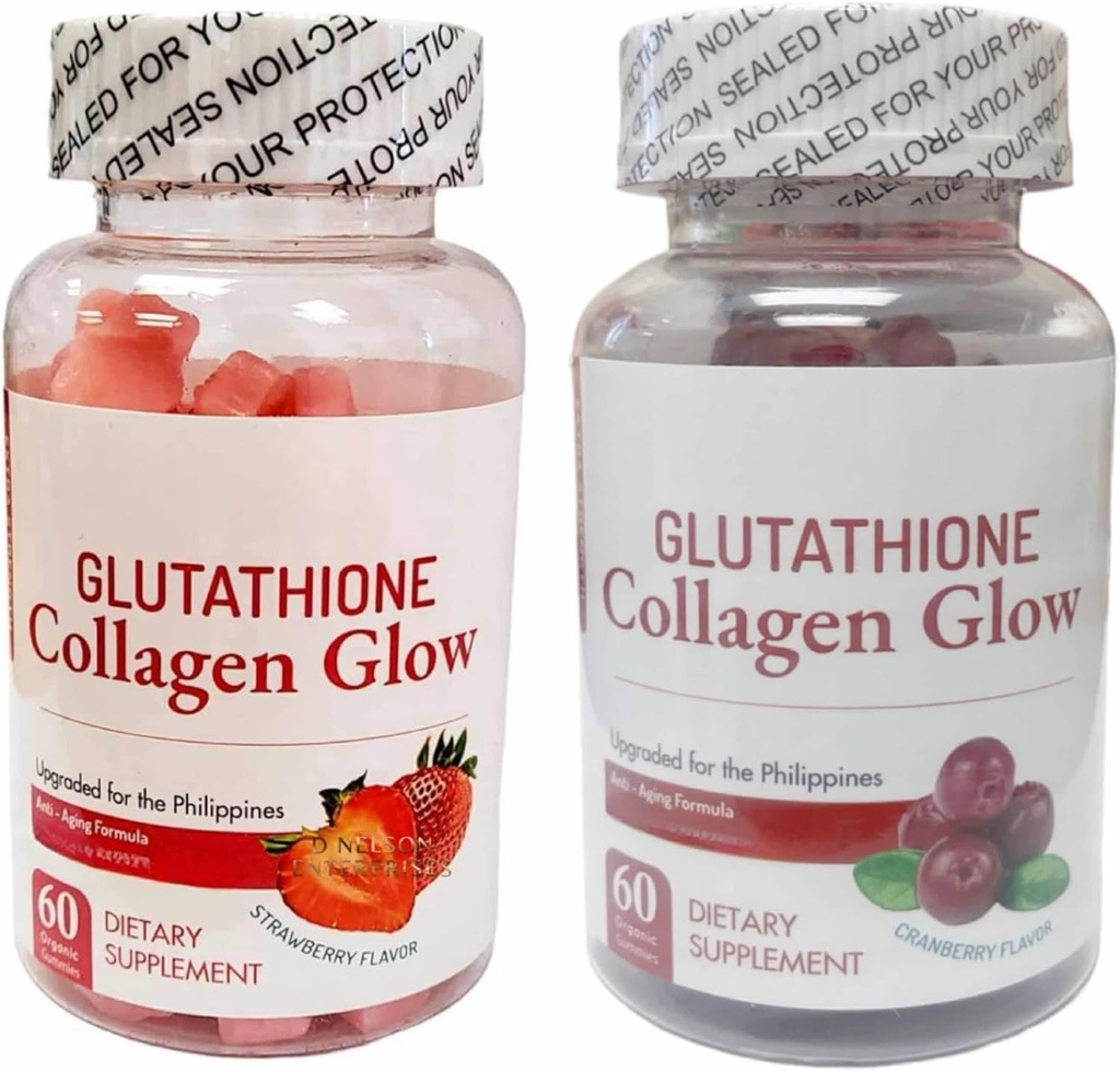 Generico Glow Glutathione Collagen - Fragola & Cranberry Flavor Bundle, 60 Gummies masticabili ogni