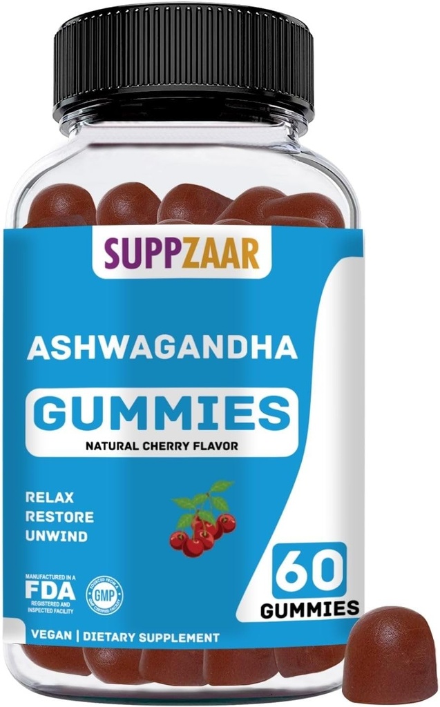 750mg Ashwagandha Gummies Ergänzung mit Vitamin D & Zink | 60 Servierungen | Vegan Gummy, Glutenfrei, Non-GMO & Plant-Based | Unterstützung für Schlaf, Stimmung, & ruhig