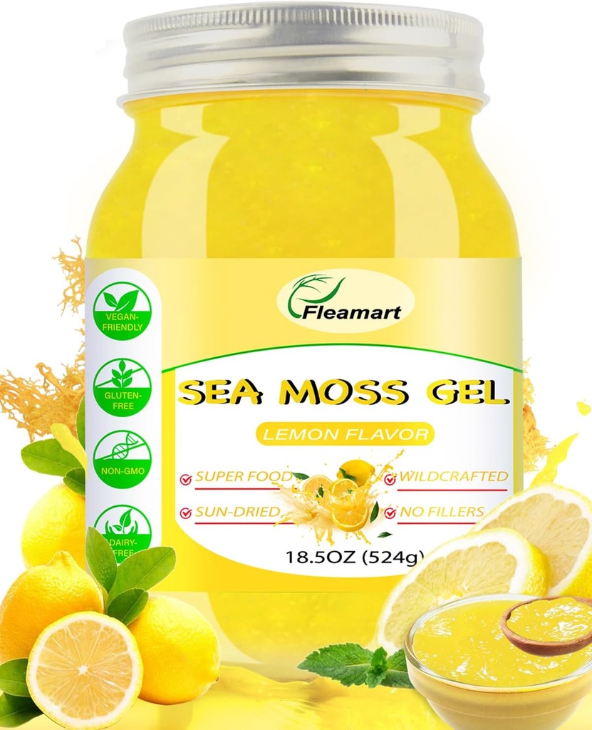 Irish Sea Moss Gel Raw 18.5OZ Natural Wildcrafted Seamoss Gel mit 92 Mineralien und Vitaminen, Gesunde Verdauung, Non-GMO-Projekt