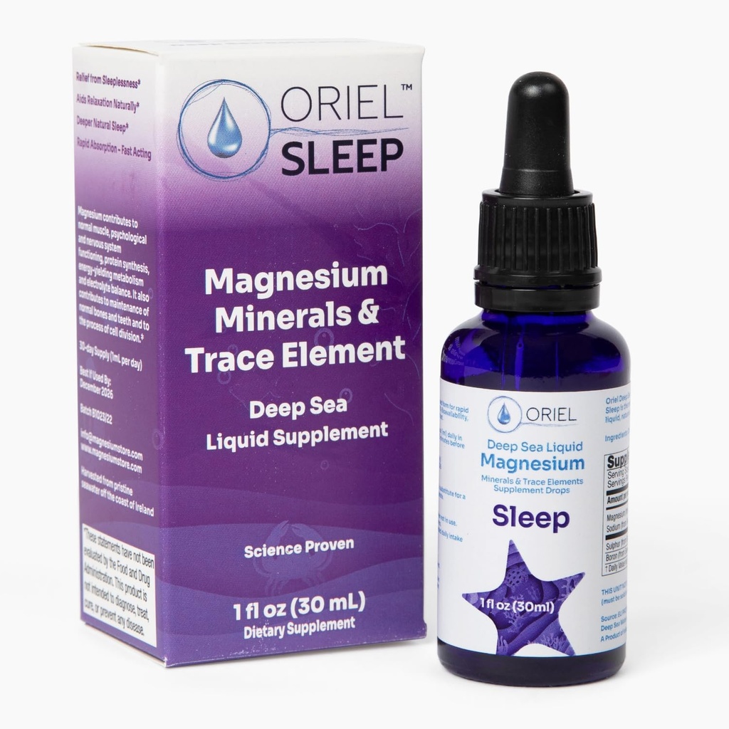 Oriel Liquid Magnesium Drops for Sleep, Rapid Absorption, Free Ion Magnesium, Minerals and 78 Trace Elements, Supports Natural and Deep Sleep, Relax and Calm, 30 ml, 30-Day Supply