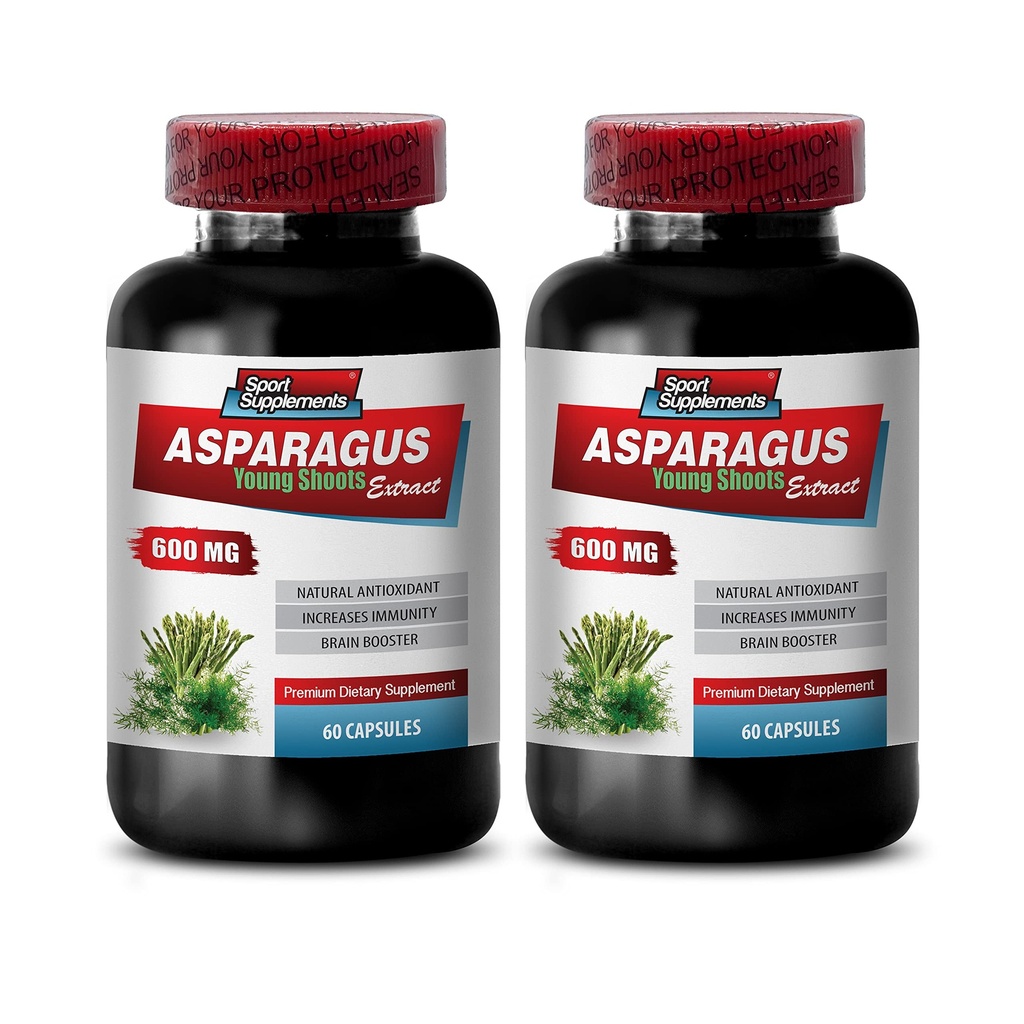 Pilules diurétiques - Asperges 600 MG - Extrait de jeunes pousses - Supplément diététique Premium - Supplément antioxydant pour la peau - Extrait d'asperges, Supplément antioxydant, Pilules d'asperges - 2B 120 Capsules