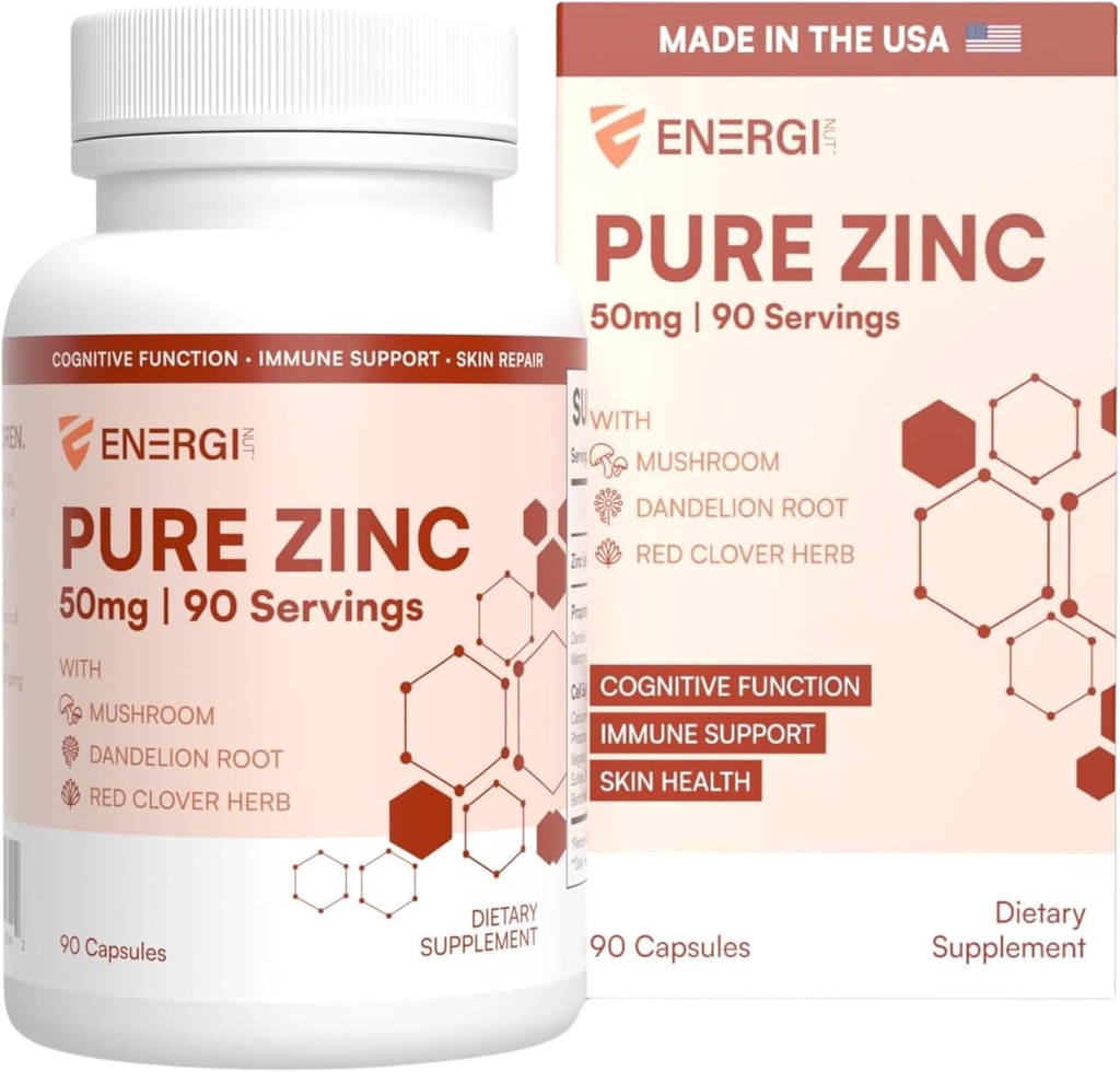 ENERGI Zinkmischung mit Vitamin A, B-3 & B-6, Immununterstützungsergänzung mit Marshmellow Root, Dandelion Root Extract & Shiitake Pilz, 90 Zinkergänzungskapseln