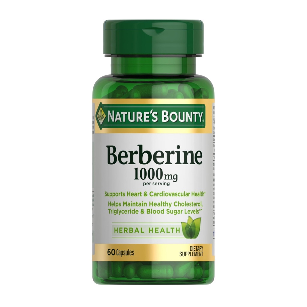 La Bounty Berberine 1000mg capsule, supporta la salute del cuore, il colesterolo e livelli di zucchero nel sangue in una gamma normale, supplemento non OGM, 60 conte