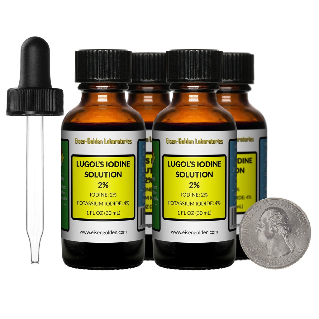 Lugol's Iodine / 2% Lösung / 4 Oz in vier Bernsteinglasflaschen/Kostenlose Tropfen/USA