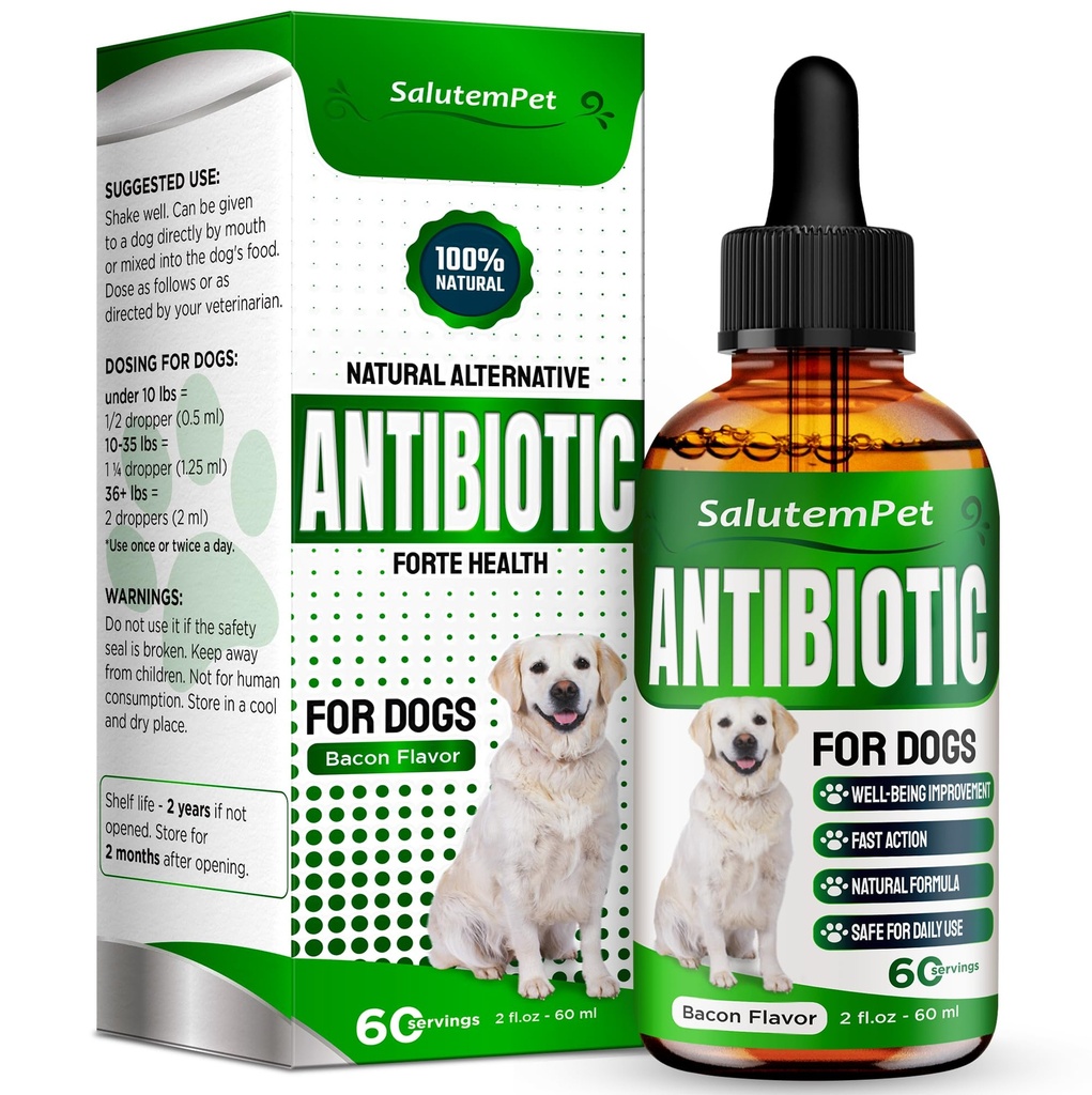 Natürliche Antibiotika für Hunde und Welpen | Antibiotika für Hunde aller Altersstufen | Kräuter Zutaten | Hilft mit Allergien und UTIs | für Balanced Digestion | Joint Care | Bacon Taste | 2 Oz