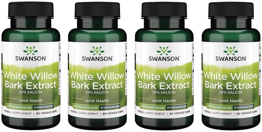 Swanson Maximum Stärke Weiß Willow Bark Extrakt-Promotes Gelenk Unterstützung & Muskel Relief-Standardisiert zu 25% Salicin-Natural Supplement mit keine Stomach Irritation (60 Veggie Caps, 500mg Jeder) 4 Pack