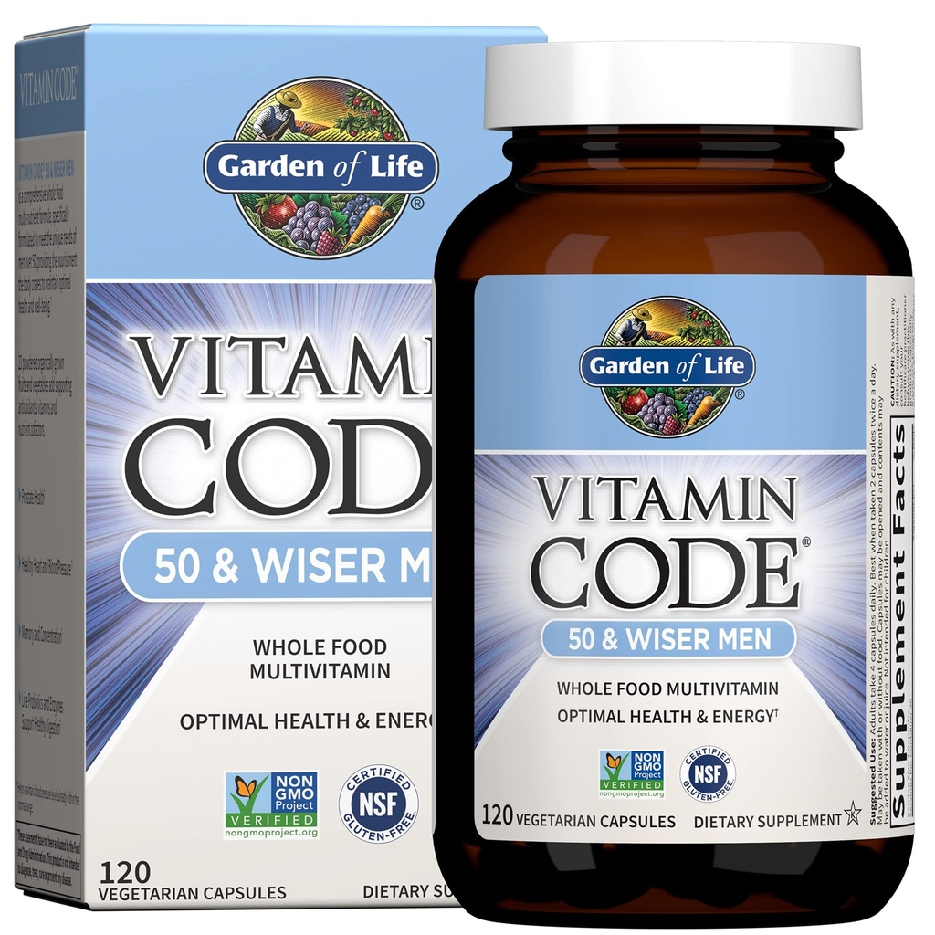 Giardino della vita Multivitamina per gli uomini - Vitamina Code 50 & Wiser Men's Raw Integratore di Vitamina Alimentare Con Probiotici, Vegetariano, 120 Capsule