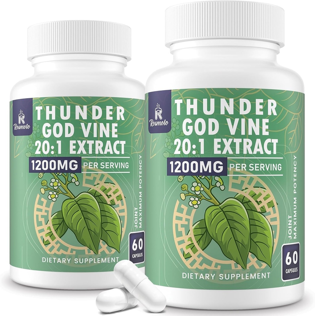 1200 MG Thunder God Vine Root Extract 20:1 Supplement, Tripterygium Wilfordii Kräuterergänzung, Vegan Formel mit Lei Gong Teng Extract, 120 Kapseln
