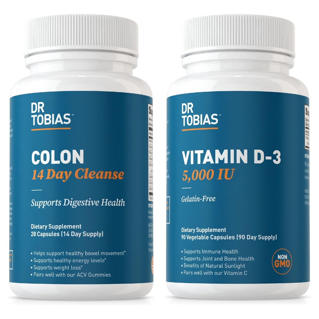 Dr. Tobias Colon 14 Day Cleanse und Vitamin D3 5000 IU unterstützen Gesamtgesundheit, Immunsystem und Verdauungssystem. Non-GMO Gut Cleanse und Vitamin für Männer und Frauen.