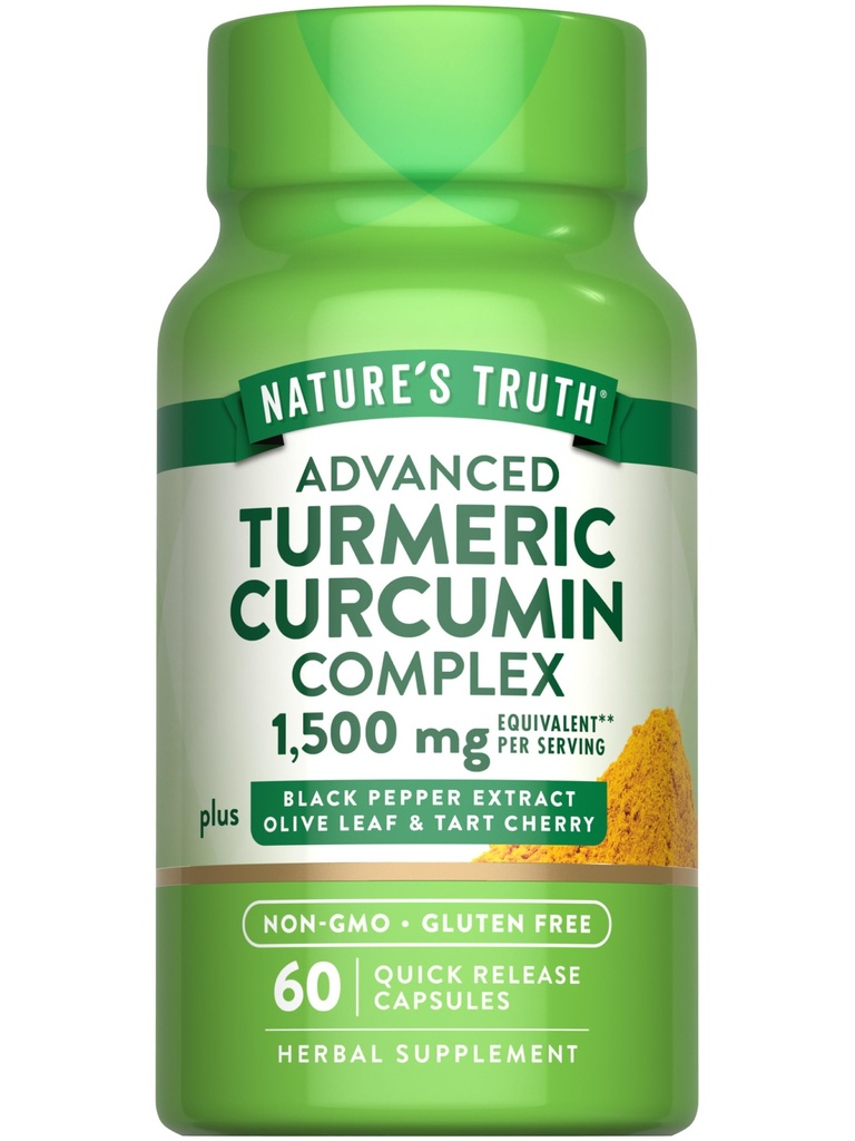 Curcumina currica della verità della natura | 60 capsule | con estratto di pepe nero, Olive Leaf & Tart Cherry | Non-GMO & Gluten