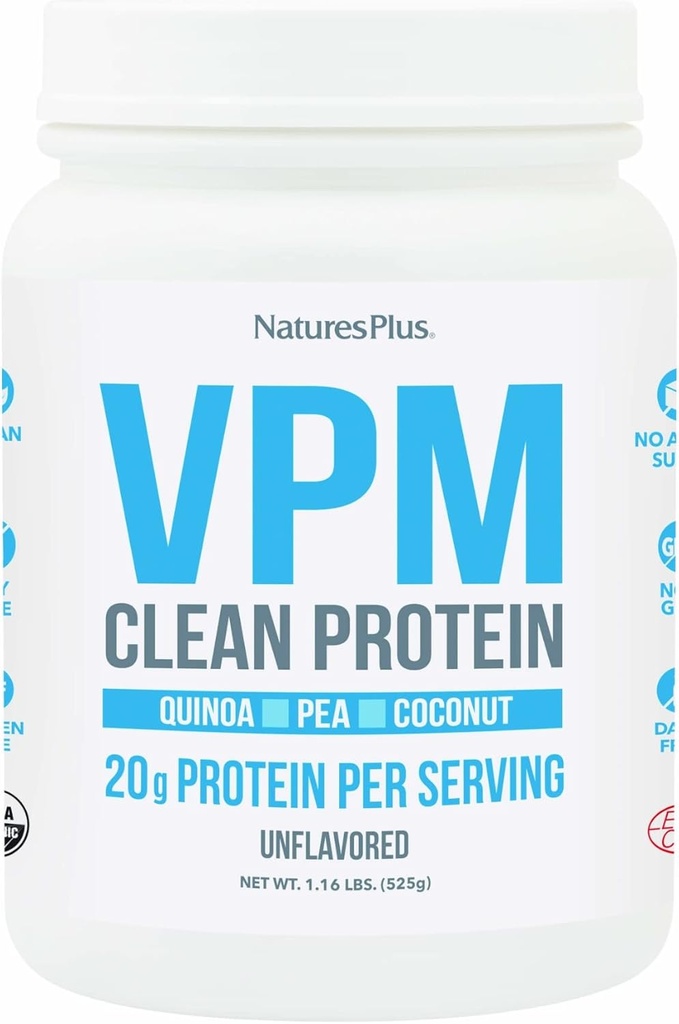 Natures Plus VPM Protein, Unflavored - 1,16 lbs - mit Quinoa, Pea & Coconut Protein - bio, Vegan, Soja & Glutenfrei - 15 Servierungen