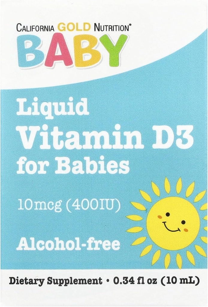 California Gold Nutrition Baby Vitamin D3 Liquid D3 Ergänzung für Babys, Vegetarisch Freundlich - Entwicklungsunterstützung - Alkohol & Glutenfrei, Non-GMO - 10 mcg (400 IU) - 0.34 fl oz (10 ml)
