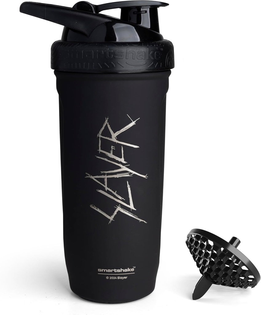 Smartshake Rockband rinforza la bottiglia di Shaker di proteine dell'acciaio inossidabile - Bottiglia di gomma non isolata | Bottiglie di Shaker in metallo - 900 ml | 30 oz - Lid a vite a prova di leak - BPA Free | Slayer, Scratchy Logo