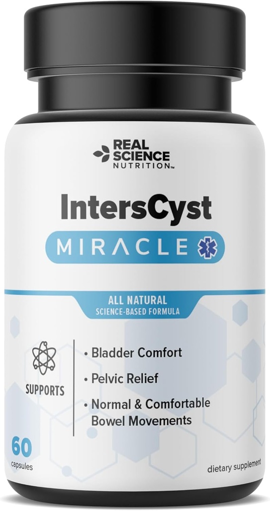 Real Science IntersCyst Miracle – Tutto integratore naturale per il sollievo e la costipazione della cistite interstiziale con vitamine C, D, B12 & K + supporto dell'ossido nitrico – Supporto per la salute della vescica e del rene, 60 caps