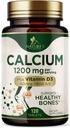 Calcium 1200 mg avec vitamine D3 - Supplément santé osseux, suppléments de vitamine D et calcium pour les femmes et les hommes - Soutien osseux, dents et immunitaire, pilules de calcium de la nature, embouteillés aux États-Unis - 120 comprimés