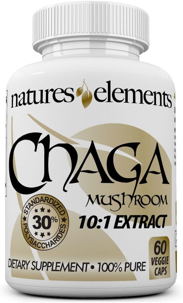 Chaga Mushroom – 10:1 Estratto standardizzato con il 30% di polisaccaridi – 1.000 mg di Per Serving – 60 capsule di verdure – Supporta la salute immunitaria - Non OGM, Gluten-Free – Integratore di erbe