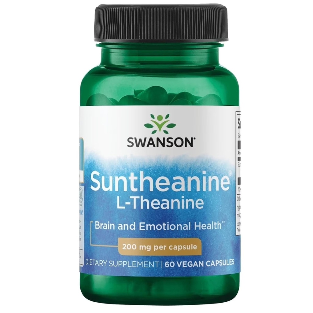 Swanson Aminosäure Doppelpotenz Suntheanin L-Theanin 200 Milligramme 60 Veg Kapseln