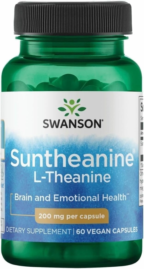 Swanson Aminosäure Doppelpotenz Suntheanin L-Theanin 200 Milligramme 60 Veg Kapseln