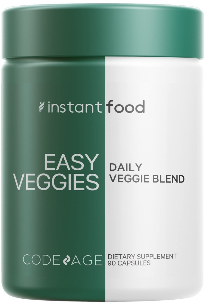Codeage Instantfood Easy Veggies, Oltre 15 polveri vegetali Equivalent All-in-One, Miscela vegana quotidiana, Greens tutto cibo Vitamine Supplemento capsule, Phytonutrients Multivitamin, Non-GMO, 90 capsule