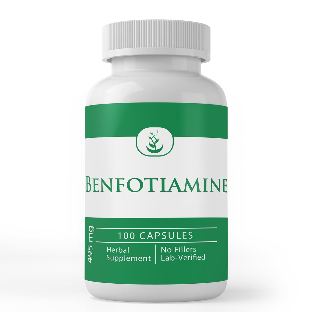 PURE INGREDIENTI ORIGINALI Benfotiamine, (100 capsule) Sempre puro, Nessun Additivo o Filler, Lab verificato