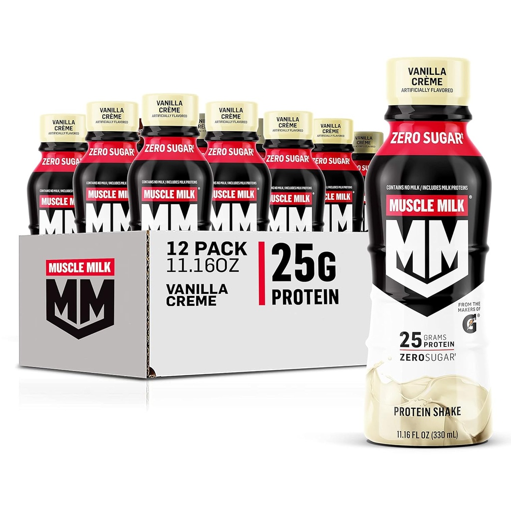 Crema proteica genuina del latte del muscolo, Creme della vaniglia, Bottiglia di 11.16 Fl Oz, 12 Pack, 25g Protein, Zucchero Zero, Calcio, Vitamine A, C & D, 5g Fibra, Spuntino energizzante, Recupero di allenamento, Imballaggio Vary May