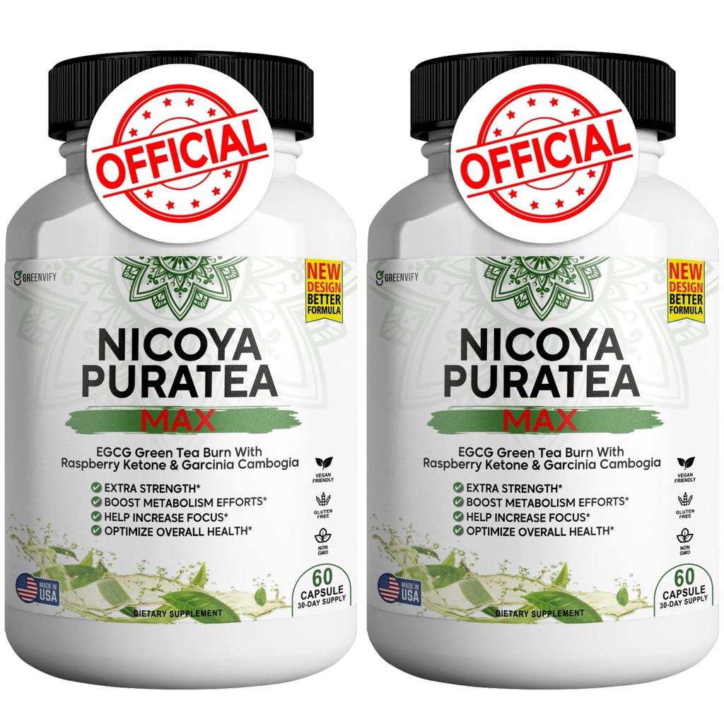 Nicoya PuraTea Max Estratto di tè verde e chicco di caffè verde per il supporto al metabolismo, aumento dell'energia naturale, supplemento antiossidante-ribalzo – 120 capsule