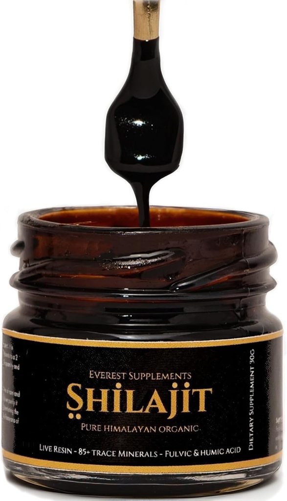Shilajit Pure Himalayan Organic Shilajit Resin - Shilajit für Herren - Gold Grade 500 mg Maximale Potenz - 85 Trace Minerals & Fulvic und Huminsäure für Energie Immununterstützung, 30 Gramm