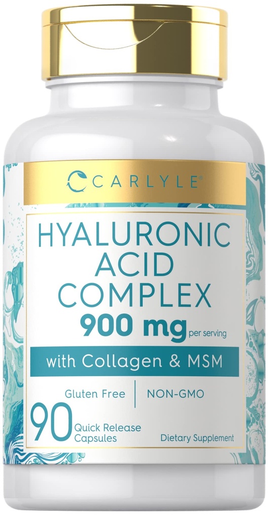 Carlyle Hyaluronsäure Complex 900 mg | mit Collagen und MSM | 90 Kapseln | Non-GMO, Glutenfreie Ergänzung