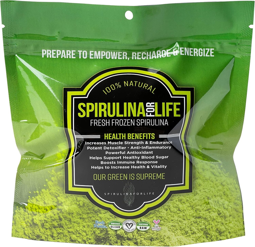 Spirulina 14 Stick Pack Day Supply Live Flash Surgelé 100% Pure Grown in Alkaline Water Grown, Harvested and The USA La plus complète Super Food Natural Multivitamin