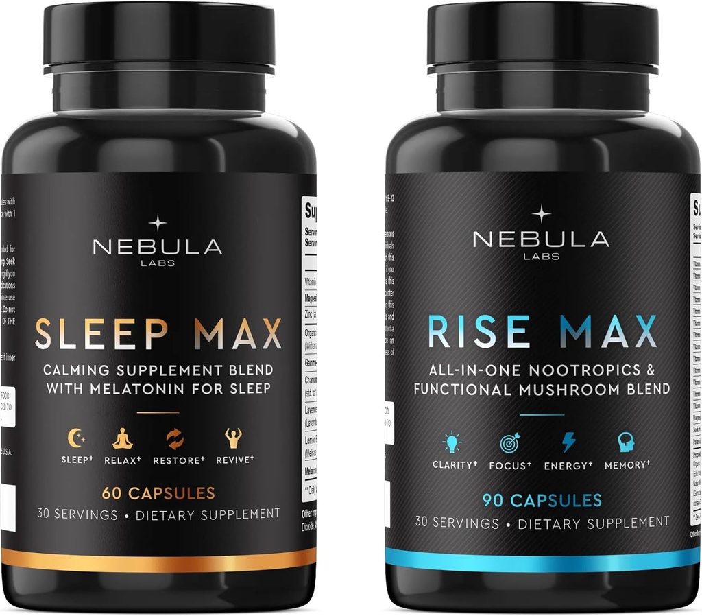 Bestseller Sleep MAX & Rise MAX Professional Bundle All-in-One Premium Nootropics & Functional Mushroom Blend & Calming Blend für Schlaf