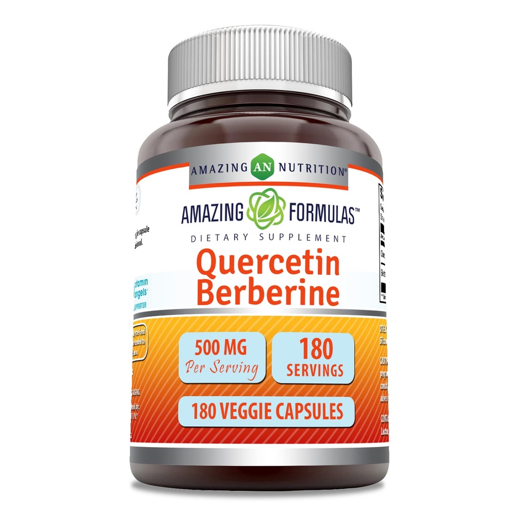 Erstaunliche Formeln Quercetin Berberine - 250mg Berberine und 250mg Quercetin, 180 Veggie Kapseln Ergänzung | Non-GMO | Gluten Free | Made in USA | Ideal für Vegetarier