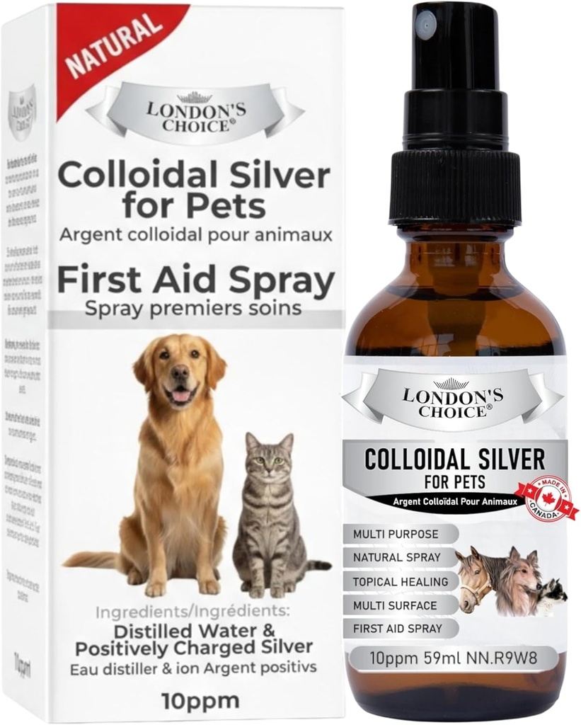 Argento colloidale per cani, cane prurito pelle sollievo, hot Spot trattamento per cani e gatti, cura del tessuto per gli animali domestici, cane Paw Licking supporto, Pet Skin Soothing, 2oz (59ml) bottiglia di vetro