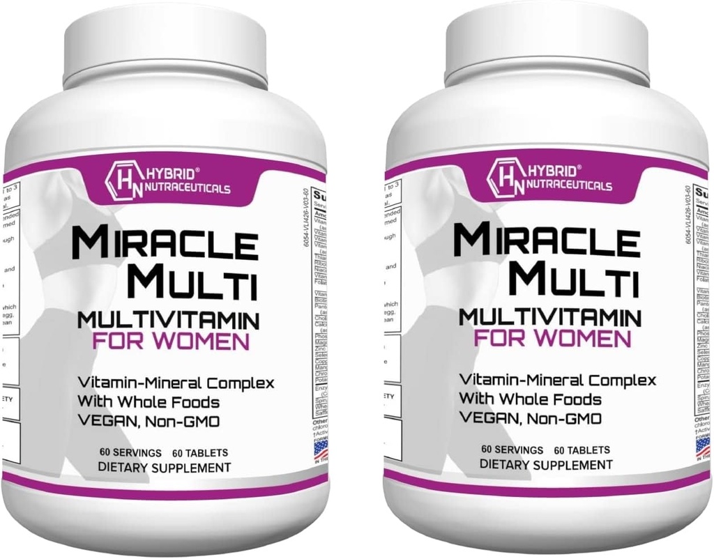Ibrido Nutraceuticals MiracleMulti Donne Multivitamina con Probiotici, Biotina, Acido Folico, Enzimi + Frutta & Verdura Blend - Supporto Immune, Salute Del Cuore, Energia: 60 Serve (Non OGM) (2)