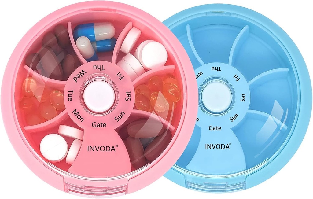 Pill Organizer Small Pill Case 7 giorni Portable Pill Box Cute Daily Pill Container per Medicina Integratori Olio Pesce Caso di Vitamina (Pink+Blue)