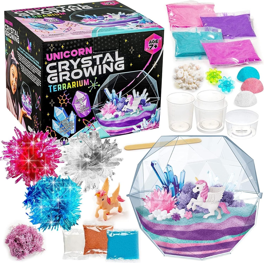 Original Stationery Crystal Growing Kit - Unicorn Terrarium, 6.3 x 5.8 in, Mehrfarbig - STEM Science & Craft Kits für Kinder Alter 7-12 - Grow Your Own Crystal Garden mit Magic Rocks & Flower Charms