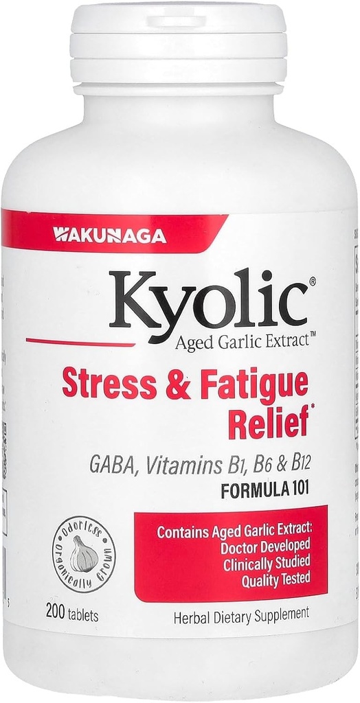 Extrait d'ail kyolique, formule 101, soulagement du stress et de la fatigue, 200 comprimés.