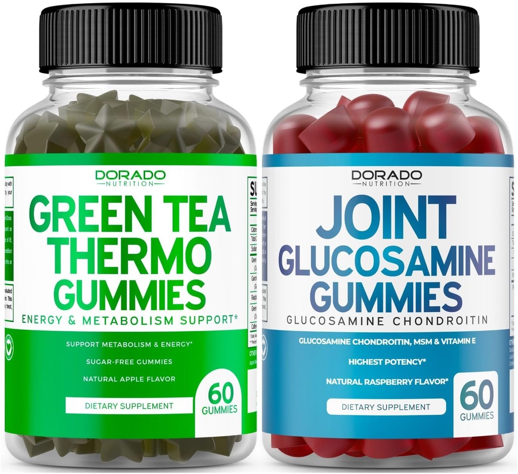 Green Tea Fat Burner perdita di peso (60 Gummies) Appetite Suppressant supplemento di perdita di peso per gli uomini e le donne e Glucosamine Chondroitin Joint Supplement (60 Conte) Integratori comuni per gli adulti