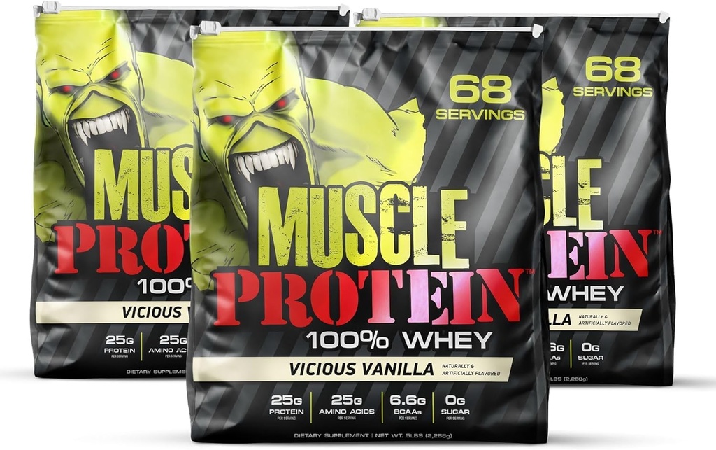 COLOSSAL LABS Muscle Whey Protein polvere di proteine aromatizzata, amminoacidi 25.000mg/Serving, filtrato a freddo (varo di maggio di imballaggio) (15 Pound (pacchetto di 3), Vanilla)