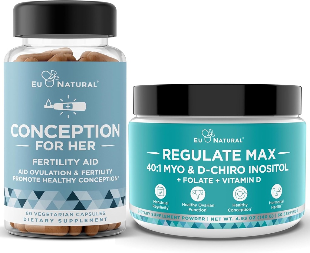 Konzeption für ihre Kapseln + Regulieren MAX Myo-Inositol D-Chiro Inositol Pulver - Fertilitätsunterstützung, Hormon Balance, Regulate Cycles - 60 vegetarische Soft Capsules + 60 Portionen Pulver