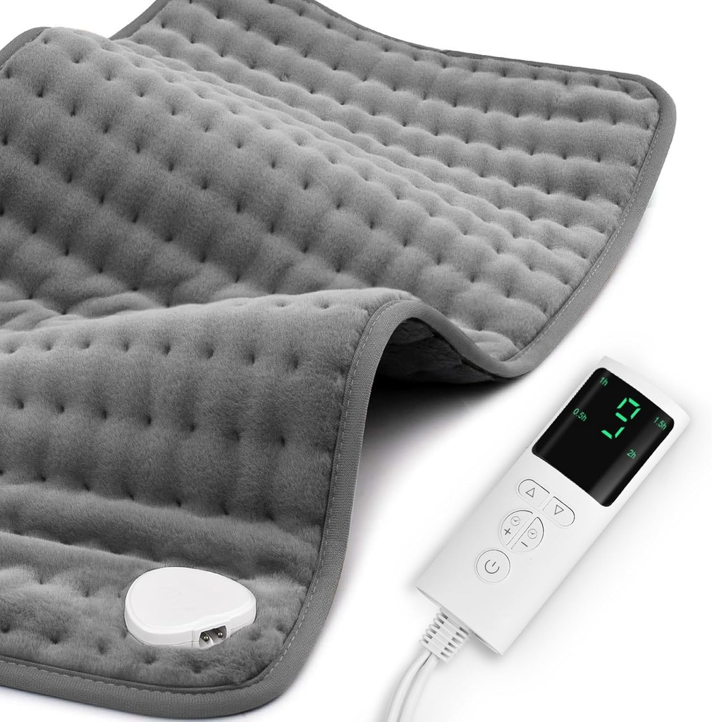 Plaque de chauffage pour le soulagement de la douleur au dos et les crampes 17"x33" Grande, Options de chaleur sèche humide, Plaquettes de chauffage électrique XL, 9 réglages de chaleur, Machine lavable, Auto-off, Cadeaux pour les femmes, maman, hommes