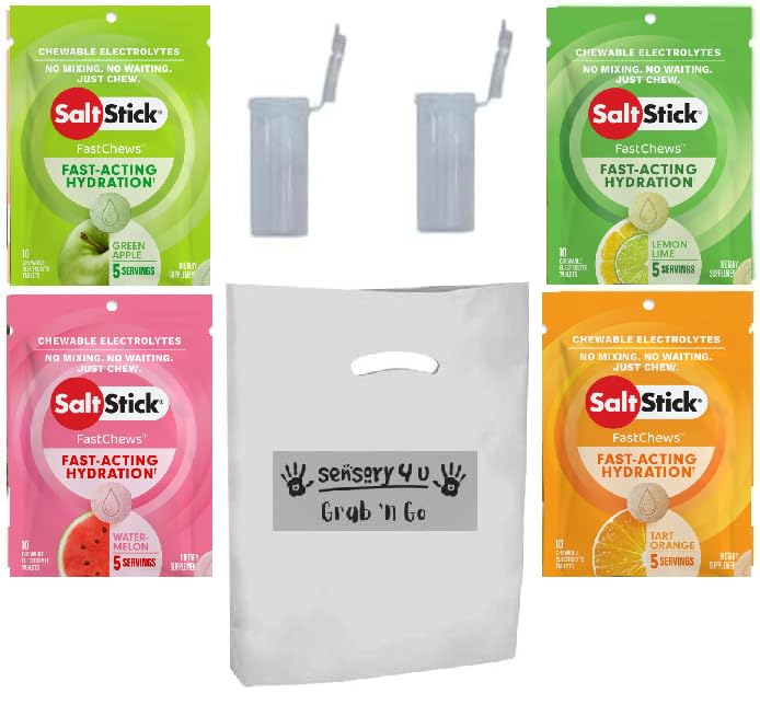 SENSORY4U Grab and Go Geschenkset SaltStick mit neuen Fastchews Flavors und Race Ready Tubes - Lemon Lime Orange Green Apple und Watermelon Elektrolyt Tablets
