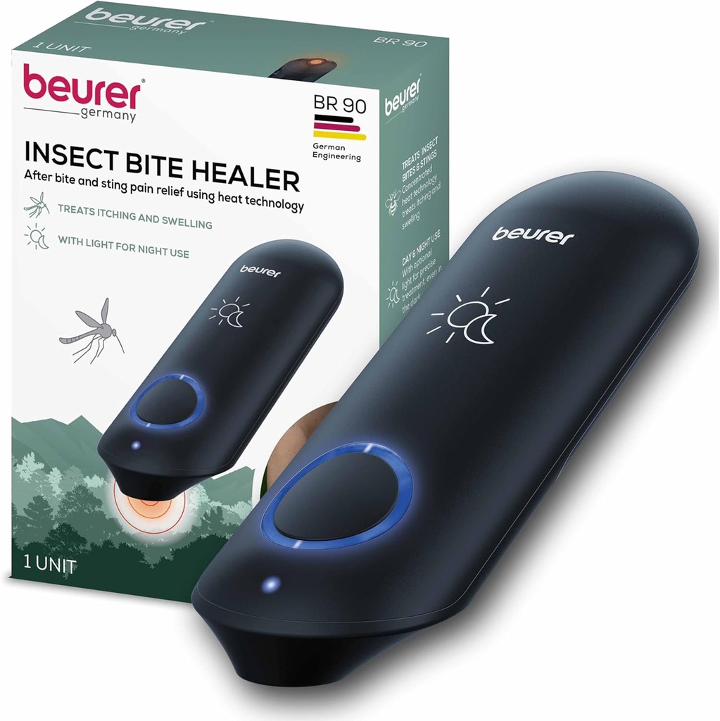 Beurer BR90 Insetto Sting e Bite Relief con luce, chimico-Free Bug Bite Healer per giorno e notte, Dispositivo di calore elettronico per Dopo Mosquito Bites per alleviare prurito e gonfiore