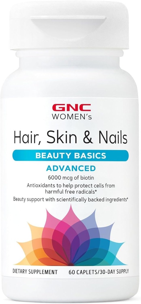 GNC femmes avancées cheveux, peau et ongles mélange quotidien multivitamine pour les femmes, cliniquement étudié soutien de beauté contenant biotine, acide hyaluronique, collagène, lutéine, 60 capsules