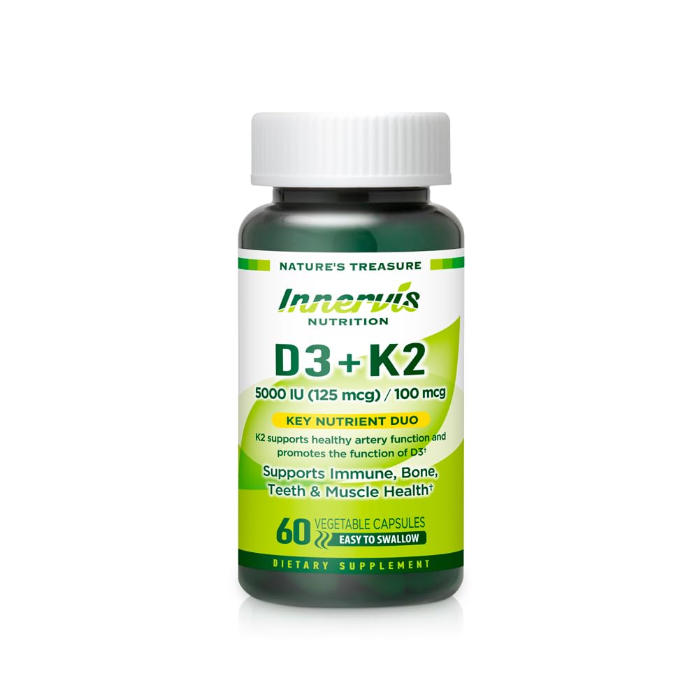 Vitamina D3 5000 IU + K2 MK-7 100mcg – Bone, cuore e supporto immunitario, facile da ingoiare, 60 capsule