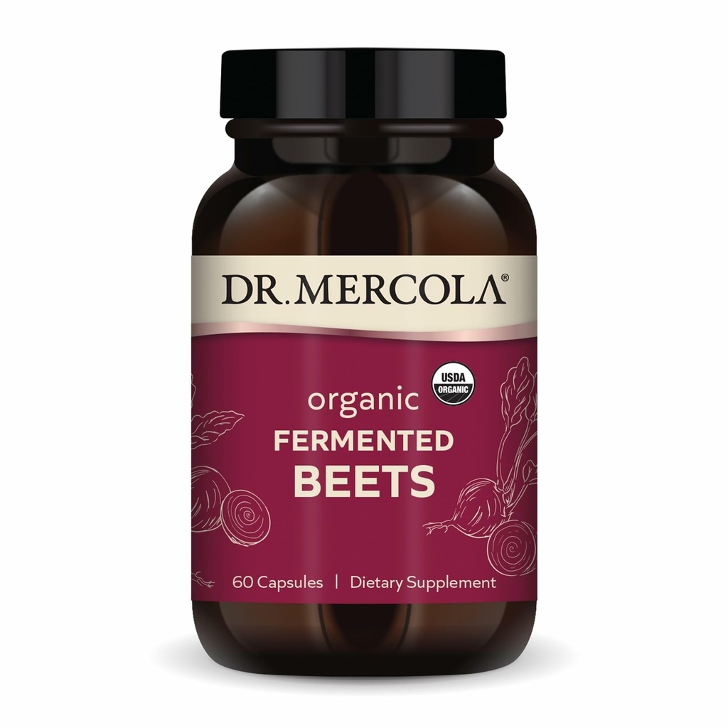 Dr. Mercola Betteraves Fermentées Biologiques - Support à Oxyde Nitrique - USDA Organique, Non-OGM, Sans gluten et sans soja - 60 Capsules