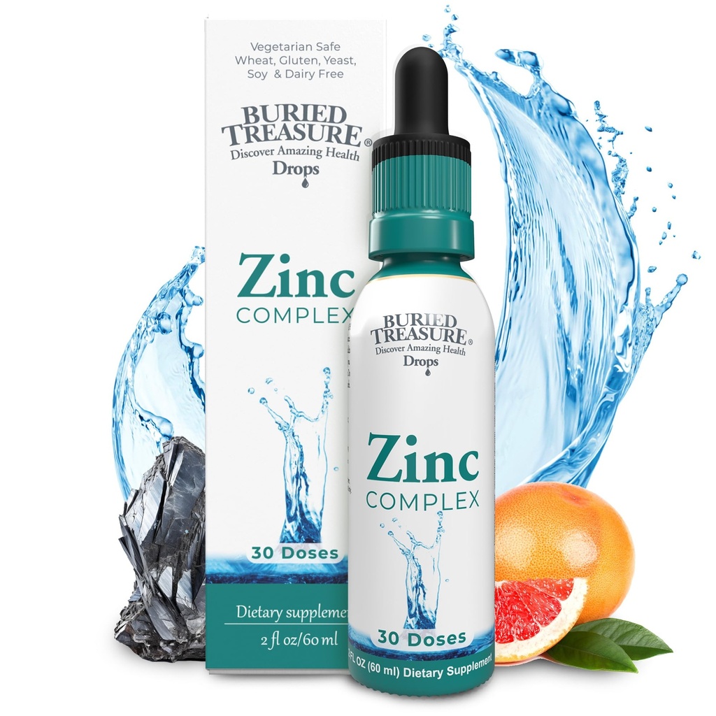 Buried Treasure Zink Complex Drops - 30 Servierungen, 2 fl oz, Effiziente und Bioverfügbare Ionic Zink Supplement