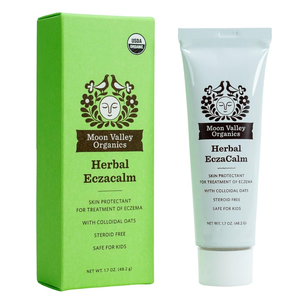 Moon Valley Organics Eczacalm, Eczema et crème de psoriasis, onguent de soin à base de plantes pour peau sèche et démangeaison, lotion avec avoine colloïdale, cire d'abeille et Aloe Vera, 1,7 oz