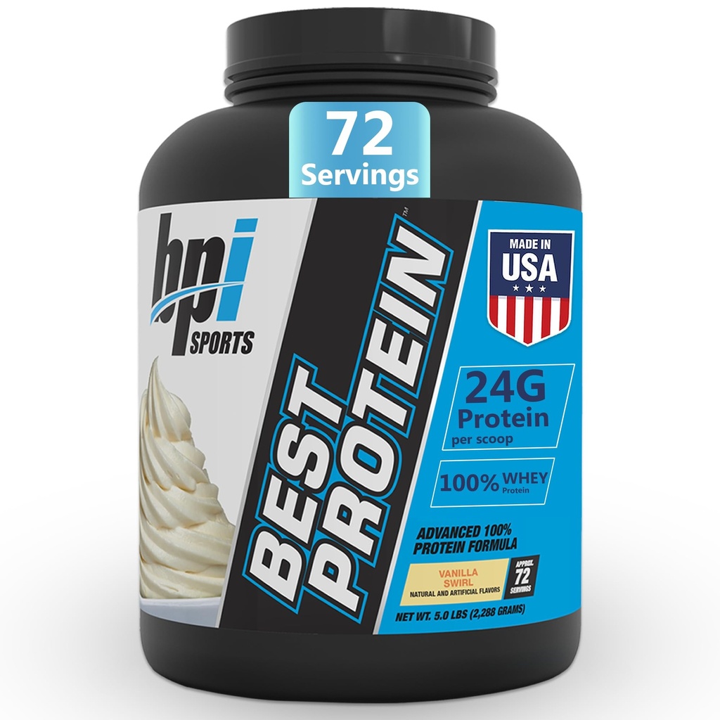 BPI Sports Best Protein – 100% Whey Protein Powder – Crescita del muscolo, Recupero, Meal Sostituzione – Nessun filler, senza glutine – Migliore polvere proteica per gli uomini e le donne | Vanilla Swirl – 5 Pound